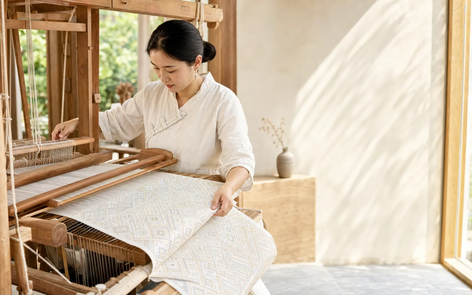 Brocade artisan at a loom