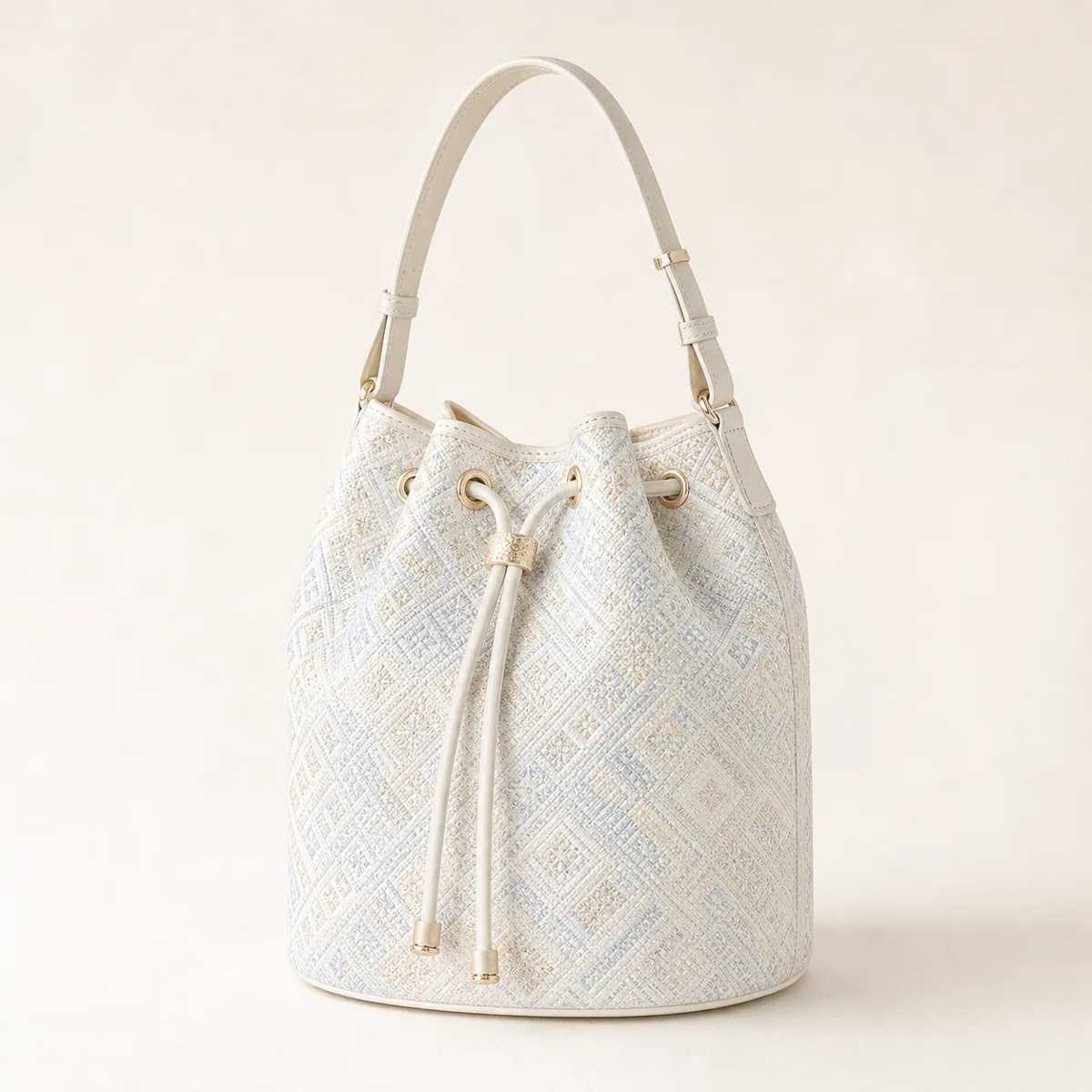 Close view of pale Zhuang brocade texture